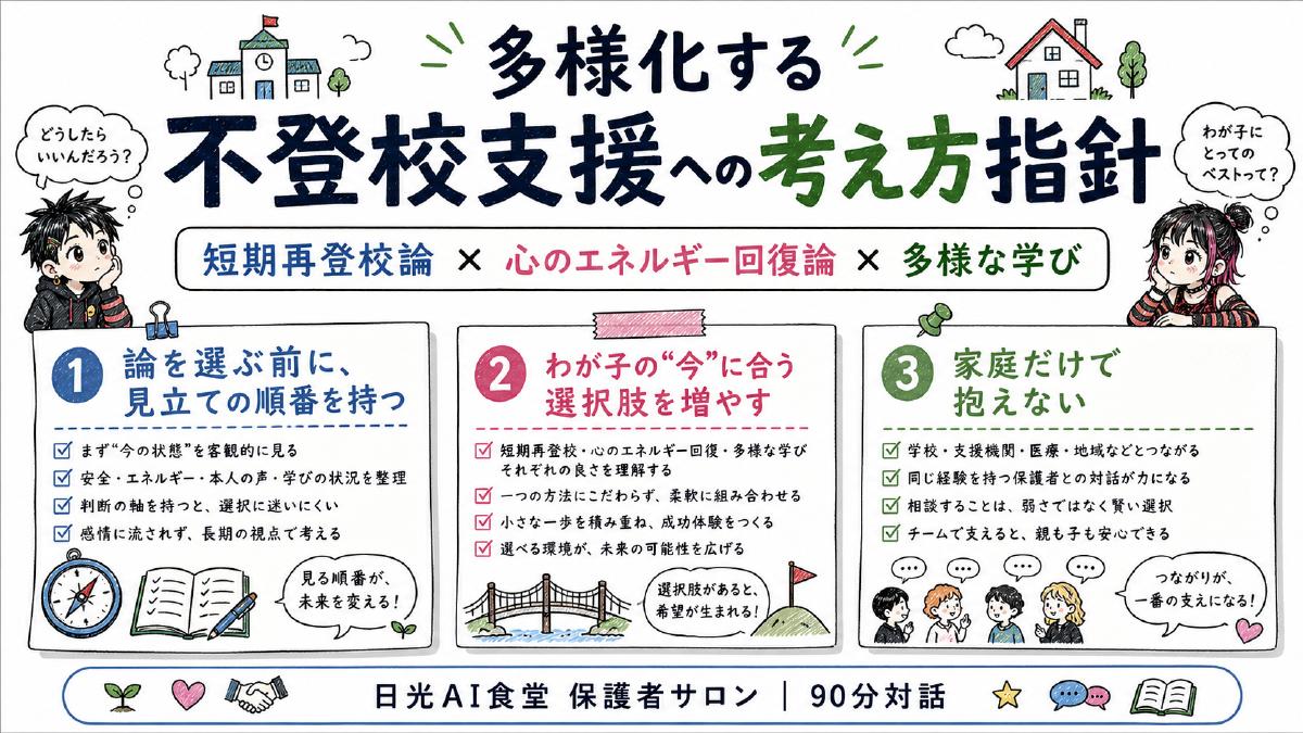 多様化する不登校支援への考え方指針の表紙