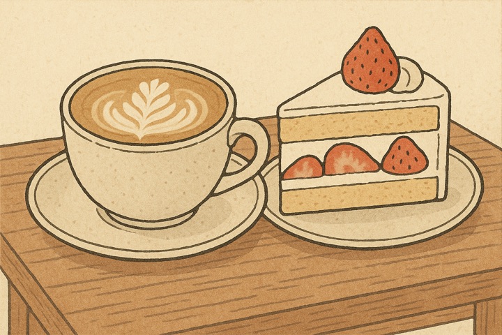 コーヒーと苺のショートケーキ